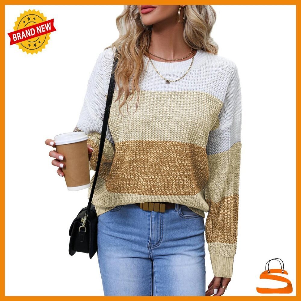 Soft Acrylic Crewneck Pullover Sweater Loose Fit Casual Long Sleeve